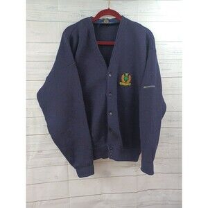 Vtg Blarney Castle Designs Mens Button Up Blue Sweater Cardigan Sz L Pure Wool